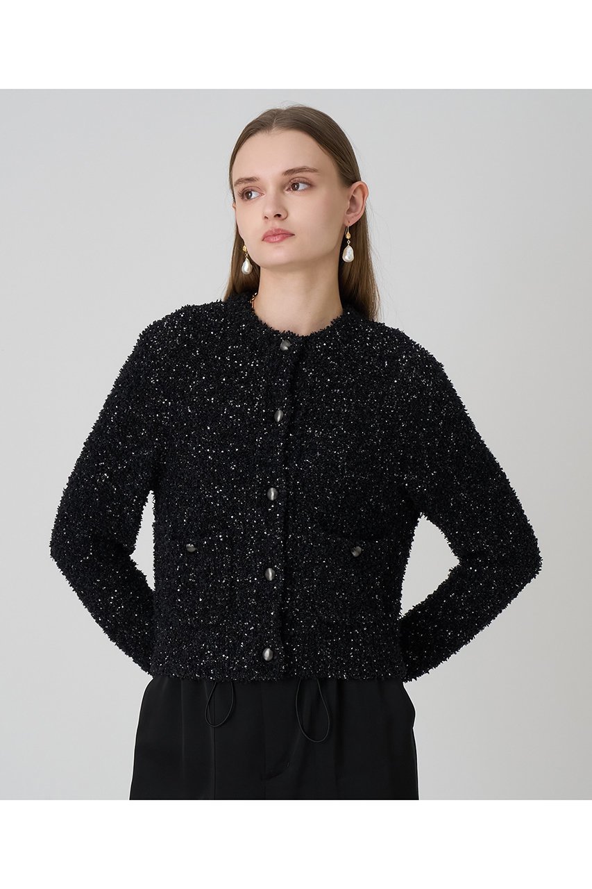 【アナイ/ANAYI】のスパンコールモールクルー カーディガン 人気、トレンドファッション・服の通販 founy(ファニー) 　ファッション　Fashion　レディースファッション　Fashion for Women　トップス・カットソー　Cut & Sew Tops　ニット　Knit Tops & Sweaters　カーディガン・羽織り　Layered Style Cardigans　イタリア　Italy　エレガント 上品　Elegant　カーディガン　Cardigan, Knitwear　シルバー　Silver, Metallic Silver　スパンコール　Sequins, Sequin Embellishment　トレンド　Trend, Trending Now　ペーパー　Paper, Kraft Paper　ポケット　Pocket, Pocket Detail　メタル　Metal, Metal Parts　今季　This Season, Current Season　定番　Standard, Basic Item　新作・新入荷　New Arrivals / New In　other-8|ID: prp329100004691417 ipo3291000000033878000