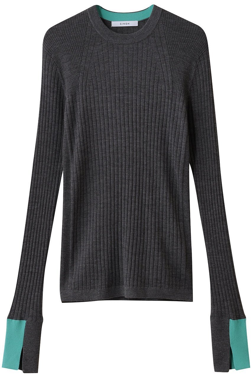 【チノ/CINOH】のクルー ネック タイト ニット インテリア・キッズ・メンズ・レディースファッション・服の通販 founy(ファニー) 　ファッション　Fashion　レディースファッション　Fashion for Women　トップス・カットソー　Cut & Sew Tops　ニット　Knit Tops & Sweaters　カジュアルプルオーバー・ニットトップス　Pullovers & Knit Tops / Casual Pullovers　なめらか　Smooth, Silky Texture　イタリア　Italy　インナー　Innerwear　コンパクト　Compact, Small Size　エレガント 上品　Elegant　新作・新入荷　New Arrivals / New In　チャコールグレー/ターコイズ|ID: prp329100004691434 ipo3291000000033878131