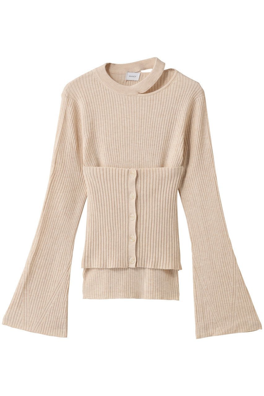【マノフ/MANOF】のBUSTIER SET RIB KNIT ニット インテリア・キッズ・メンズ・レディースファッション・服の通販 founy(ファニー) 　ファッション　Fashion　レディースファッション　Fashion for Women　トップス・カットソー　Cut & Sew Tops　ニット　Knit Tops & Sweaters　カジュアルプルオーバー・ニットトップス　Pullovers & Knit Tops / Casual Pullovers　ビスチェ　Bustiers & Corset Tops / Layered Bustier Style　おすすめ　Recommended / Our Picks　アシンメトリー　Asymmetrical Style　カッティング　Cutting Detail　フィット　Fit, Slim Fit　フレア　Flare, Flared　ボトム　Bottoms, Lower Wear　ワイド　Wide, Wide Fit　エレガント 上品　Elegant　新作・新入荷　New Arrivals / New In　BEIGE|ID: prp329100004691456 ipo3291000000033878313