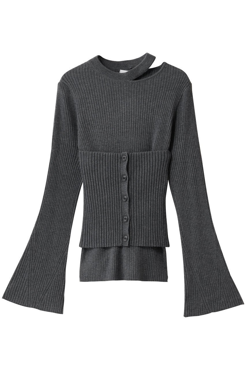 【マノフ/MANOF】のBUSTIER SET RIB KNIT ニット インテリア・キッズ・メンズ・レディースファッション・服の通販 founy(ファニー) 　ファッション　Fashion　レディースファッション　Fashion for Women　トップス・カットソー　Cut & Sew Tops　ニット　Knit Tops & Sweaters　カジュアルプルオーバー・ニットトップス　Pullovers & Knit Tops / Casual Pullovers　ビスチェ　Bustiers & Corset Tops / Layered Bustier Style　おすすめ　Recommended / Our Picks　アシンメトリー　Asymmetrical Style　カッティング　Cutting Detail　フィット　Fit, Slim Fit　フレア　Flare, Flared　ボトム　Bottoms, Lower Wear　ワイド　Wide, Wide Fit　エレガント 上品　Elegant　GRAY|ID: prp329100004691456 ipo3291000000036085224
