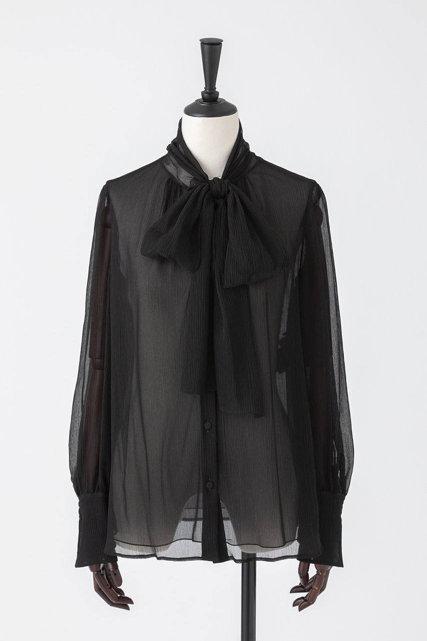【オーヴィル/EAUVIRE】のボウタイブラウス インテリア・キッズ・メンズ・レディースファッション・服の通販 founy(ファニー) 　ファッション　Fashion　レディースファッション　Fashion for Women　トップス・カットソー　Cut & Sew Tops　シャツ・ブラウス・オフィスカジュアル　Elegant Blouses & Button-Ups　カフス　Cuff Design　シルク　Silk, 100% Silk　ジャケット　Jacket, Outerwear　スリーブ　Sleeve, Long Sleeve / Short Sleeve　ロング　Long, Long-Length　エレガント 上品　Elegant　ブラック|ID: prp329100004696705 ipo3291000000033917013