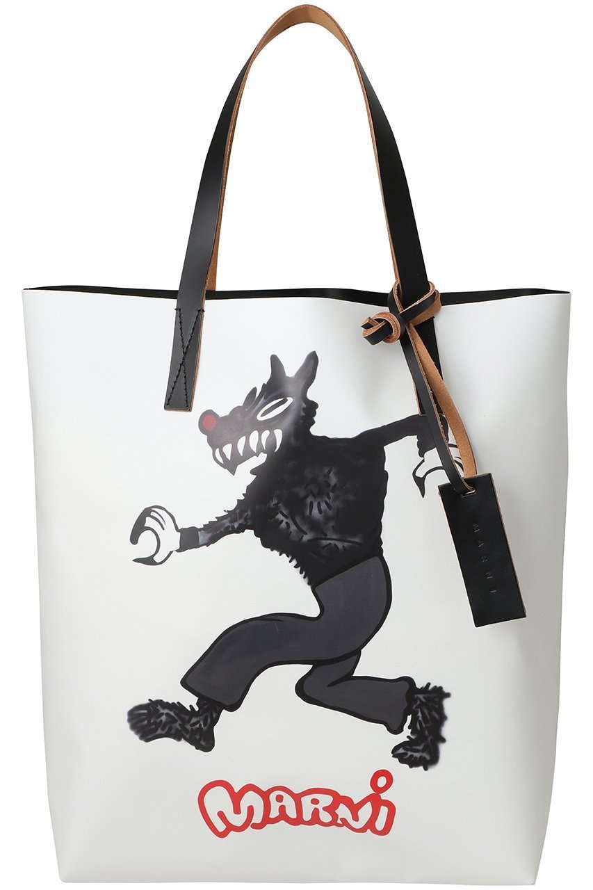 【マルニ/MARNI】のTRIBECA ウルフプリントショッピングバッグ 人気、トレンドファッション・服の通販 founy(ファニー) 　ファッション　Fashion　レディースファッション　Fashion for Women　バッグ　Bags　ユニセックス　Unisex, Genderless　コーティング　Coating, Coated Finish　シンプル　Simple, Minimal　スクエア　Square, Square Shape　フォルム　Silhouette, Form　プリント　Print, Printed Pattern　ロンドン　London Style, British Inspired　新作・新入荷　New Arrivals / New In　 other-1|ID: prp329100004696734 ipo3291000000033917222