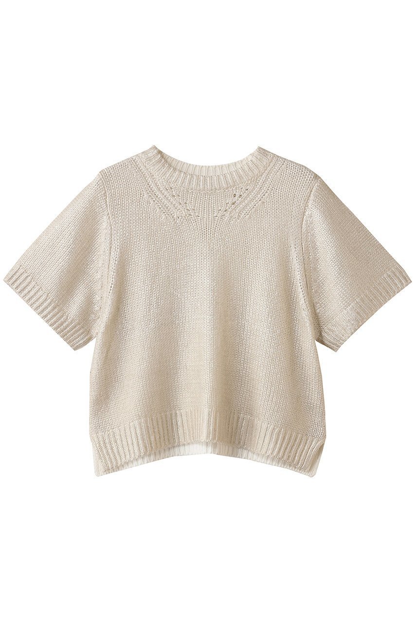 【ミズイロ インド/mizuiro ind】のfoil printing half slv P/O プルオーバー 人気、トレンドファッション・服の通販 founy(ファニー) 　ファッション　Fashion　レディースファッション　Fashion for Women　トップス・カットソー　Cut & Sew Tops　ニット　Knit Tops & Sweaters　カジュアルプルオーバー・ニットトップス　Pullovers & Knit Tops / Casual Pullovers　アクリル　Acrylic Material　クロップド　Cropped, Short Length　シアー　Sheer, See-Through　スリーブ　Sleeve, Long Sleeve / Short Sleeve　ハーフ　Half, Half-Length　プリント　Print, Printed Pattern　新作・新入荷　New Arrivals / New In　 other-1|ID: prp329100004696738 ipo3291000000033917254