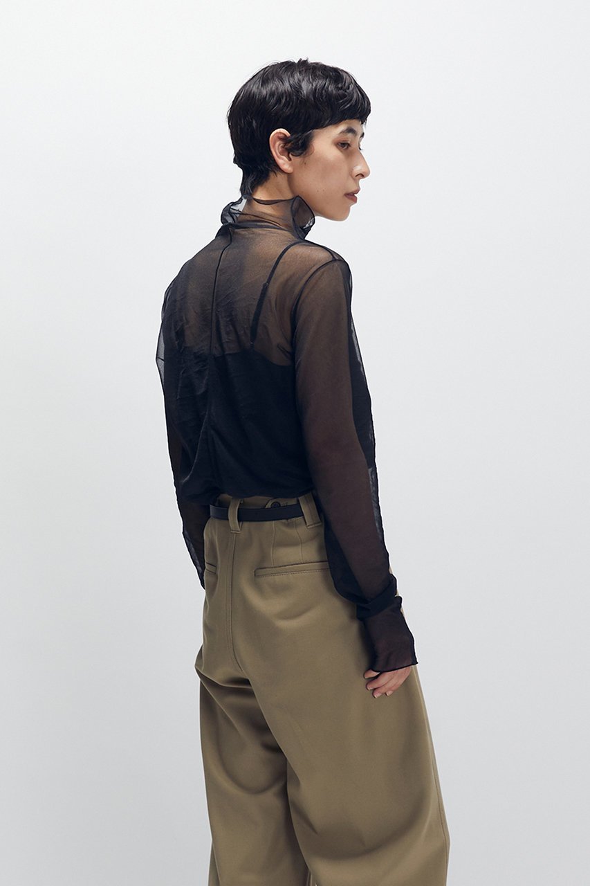 【プルミエ アロンディスモン/1er Arrondissement】のシアーハイネックカットソー 人気、トレンドファッション・服の通販 founy(ファニー) 　ファッション　Fashion　レディースファッション　Fashion for Women　トップス・カットソー　Cut & Sew Tops　シャツ・ブラウス・オフィスカジュアル　Elegant Blouses & Button-Ups　ロングTシャツ・Tシャツ　Longline T-Shirts & Tees　カットソー・ベーシックTシャツ　Cut-and-Sewn Tops / Stretch Tees & Basics　カットソー　Cut and Sewn Top　カーディガン　Cardigan, Knitwear　キャミソール　Camisole, Spaghetti Strap Top　シンプル　Simple, Minimal　スリーブ　Sleeve, Long Sleeve / Short Sleeve　トレンド　Trend, Trending Now　ハイネック　High Neck, Mock Neck　ロング　Long, Long-Length　エレガント 上品　Elegant　other-6|ID: prp329100004696799 ipo3291000000034154527