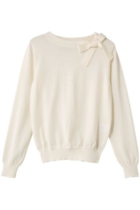 【スローン/SLOANE】の16G天竺 エクストラファインメリノウール リボンプルオーバー 人気、トレンドファッション・服の通販 founy(ファニー) ファッション Fashion レディースファッション Fashion for Women トップス・カットソー Cut & Sew Tops ニット Knit Tops & Sweaters カジュアルプルオーバー・ニットトップス Pullovers & Knit Tops / Casual Pullovers デニム Denim, Jeans Material フレア Flare, Flared リボン Ribbon, Bow |ID:prp329100004698330