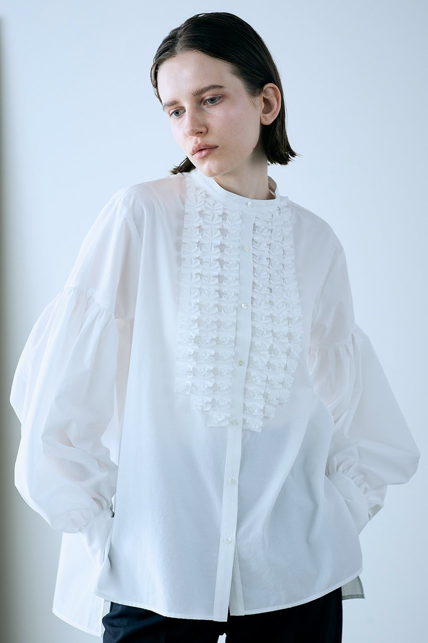 【マリリンムーン/MARILYN MOON】のモダンタックフリルシャツ 人気、トレンドファッション・服の通販 founy(ファニー) 　ファッション　Fashion　レディースファッション　Fashion for Women　トップス・カットソー　Cut & Sew Tops　シャツ・ブラウス・オフィスカジュアル　Elegant Blouses & Button-Ups　オケージョン　Occasion Wear　コンパクト　Compact, Small Size　ジャケット　Jacket, Outerwear　スリーブ　Sleeve, Long Sleeve / Short Sleeve　バランス　Balance, Style Balance　ロング　Long, Long-Length　人気　Popular, Best Seller　other-8|ID: prp329100004698356 ipo3291000000034091651