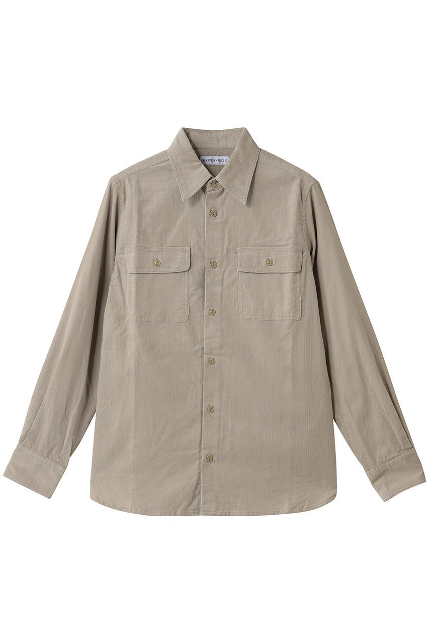 【マイ ウィークネス/MY WEAKNESS】のRanch Shirt インテリア・キッズ・メンズ・レディースファッション・服の通販 founy(ファニー) 　ファッション　Fashion　レディースファッション　Fashion for Women　トップス・カットソー　Cut & Sew Tops　シャツ・ブラウス・オフィスカジュアル　Elegant Blouses & Button-Ups　コーデュロイ　Corduroy, Cord Fabric　スリーブ　Sleeve, Long Sleeve / Short Sleeve　フラップ　Flap, Flap Pocket　ポケット　Pocket, Pocket Detail　ロング　Long, Long-Length　ワーク　Workwear, Utility Style　定番　Standard, Basic Item　新作・新入荷　New Arrivals / New In　GREIGE|ID: prp329100004699919 ipo3291000000033936203