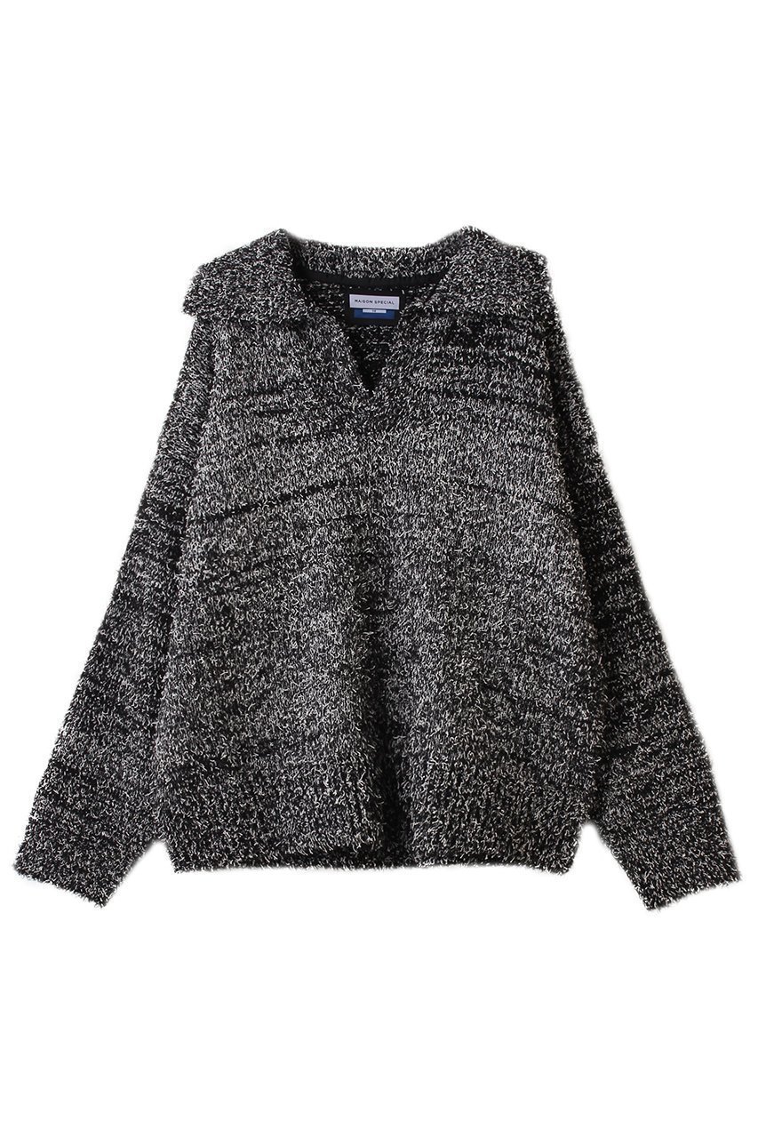 【メゾンスペシャル/MAISON SPECIAL】の【UNISEX】Mix color Fancy yarn スキッパーPO インテリア・キッズ・メンズ・レディースファッション・服の通販 founy(ファニー) 　ファッション　Fashion　レディースファッション　Fashion for Women　トップス・カットソー　Cut & Sew Tops　ニット　Knit Tops & Sweaters　カジュアルプルオーバー・ニットトップス　Pullovers & Knit Tops / Casual Pullovers　ユニセックス　Unisex, Genderless　スキッパー　Skipper, Open Collar　ランダム　Random, Irregular　新作・新入荷　New Arrivals / New In　BLK(ブラック)|ID: prp329100004699981 ipo3291000000033936714