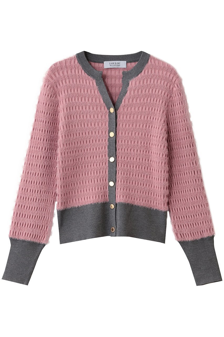 【アルアバイル/allureville】の【Loulou Willoughby】フェーザーボーダーCD A インテリア・キッズ・メンズ・レディースファッション・服の通販 founy(ファニー) 　ファッション　Fashion　レディースファッション　Fashion for Women　トップス・カットソー　Cut & Sew Tops　ニット　Knit Tops & Sweaters　カーディガン・羽織り　Layered Style Cardigans　カーディガン　Cardigan, Knitwear　コンパクト　Compact, Small Size　フェザーヤーン　Feather Yarn, Fluffy Yarn　再入荷　Restock / Back in Stock　ピンク|ID: prp329100004699992 ipo3291000000034176725