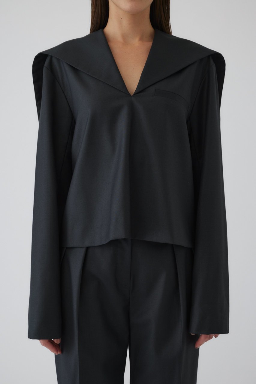 【リムアーク/RIM.ARK】のSailor collar JK like tops/トップス インテリア・キッズ・メンズ・レディースファッション・服の通販 founy(ファニー) 　ファッション　Fashion　レディースファッション　Fashion for Women　トップス・カットソー　Cut & Sew Tops　シャツ・ブラウス・オフィスカジュアル　Elegant Blouses & Button-Ups　スリーブ　Sleeve, Long Sleeve / Short Sleeve　セットアップ　Set-Up, Coordinated Outfit　ロング　Long, Long-Length　チャコールグレー|ID: prp329100004700011 ipo3291000000035381686