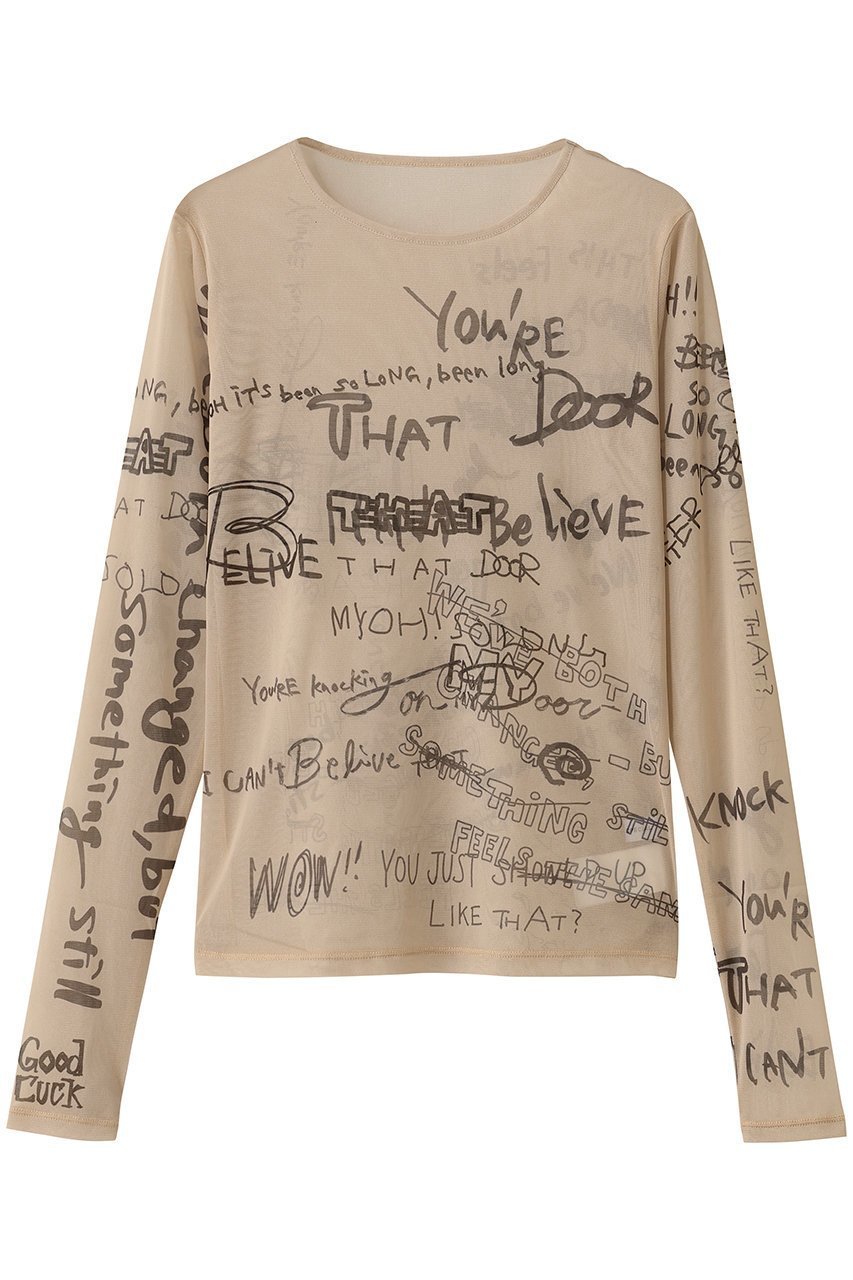 【メゾンスペシャル/MAISON SPECIAL】のHand Writing Mesh Tops/ハンドライティングメッシュトップス 人気、トレンドファッション・服の通販 founy(ファニー) 　ファッション　Fashion　レディースファッション　Fashion for Women　トップス・カットソー　Cut & Sew Tops　シャツ・ブラウス・オフィスカジュアル　Elegant Blouses & Button-Ups　ロングTシャツ・Tシャツ　Longline T-Shirts & Tees　カットソー・ベーシックTシャツ　Cut-and-Sewn Tops / Stretch Tees & Basics　インナー　Innerwear　シアー　Sheer, See-Through　スタイリッシュ　Stylish, Fashionable　ストレッチ　Stretch, Stretchy Fabric　スリーブ　Sleeve, Long Sleeve / Short Sleeve　フィット　Fit, Slim Fit　プリント　Print, Printed Pattern　ロング　Long, Long-Length　 other-1|ID: prp329100004701625 ipo3291000000033948500