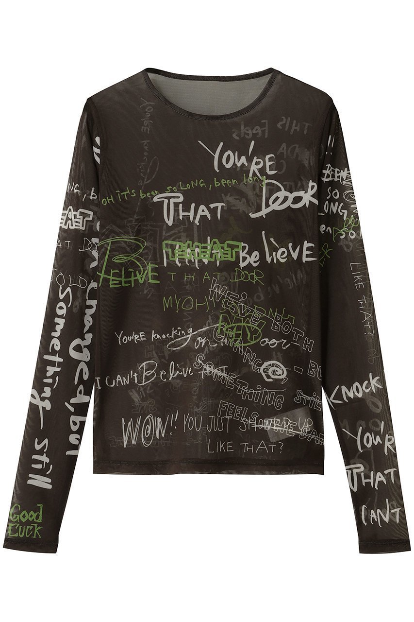 【メゾンスペシャル/MAISON SPECIAL】のHand Writing Mesh Tops/ハンドライティングメッシュトップス インテリア・キッズ・メンズ・レディースファッション・服の通販 founy(ファニー) 　ファッション　Fashion　レディースファッション　Fashion for Women　トップス・カットソー　Cut & Sew Tops　シャツ・ブラウス・オフィスカジュアル　Elegant Blouses & Button-Ups　ロングTシャツ・Tシャツ　Longline T-Shirts & Tees　カットソー・ベーシックTシャツ　Cut-and-Sewn Tops / Stretch Tees & Basics　インナー　Innerwear　シアー　Sheer, See-Through　スタイリッシュ　Stylish, Fashionable　ストレッチ　Stretch, Stretchy Fabric　スリーブ　Sleeve, Long Sleeve / Short Sleeve　フィット　Fit, Slim Fit　プリント　Print, Printed Pattern　ロング　Long, Long-Length　C.GRY(チャコールグレー)|ID: prp329100004701625 ipo3291000000033948503