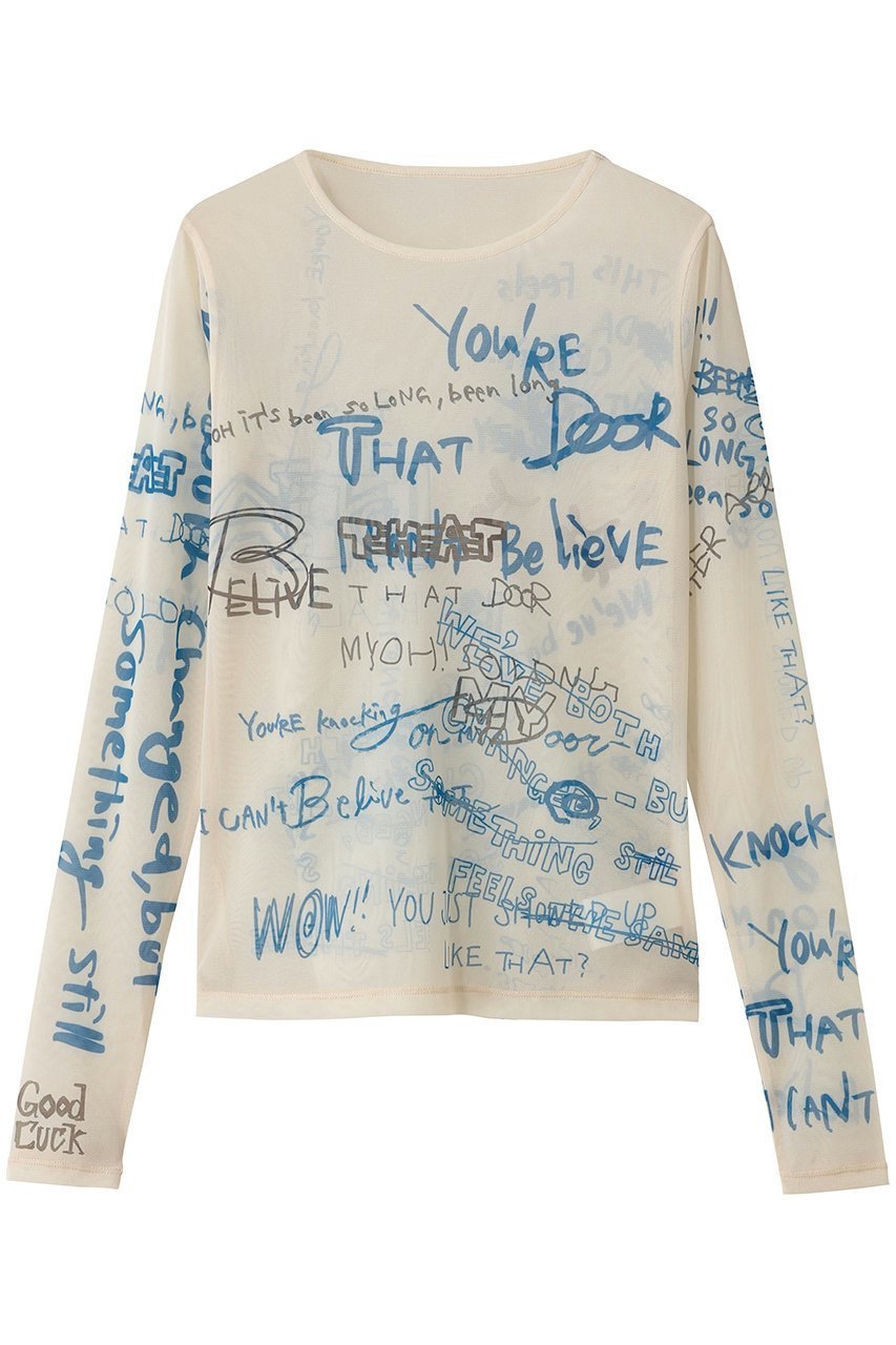 【メゾンスペシャル/MAISON SPECIAL】のHand Writing Mesh Tops/ハンドライティングメッシュトップス インテリア・キッズ・メンズ・レディースファッション・服の通販 founy(ファニー) 　ファッション　Fashion　レディースファッション　Fashion for Women　トップス・カットソー　Cut & Sew Tops　シャツ・ブラウス・オフィスカジュアル　Elegant Blouses & Button-Ups　ロングTシャツ・Tシャツ　Longline T-Shirts & Tees　カットソー・ベーシックTシャツ　Cut-and-Sewn Tops / Stretch Tees & Basics　インナー　Innerwear　シアー　Sheer, See-Through　スタイリッシュ　Stylish, Fashionable　ストレッチ　Stretch, Stretchy Fabric　スリーブ　Sleeve, Long Sleeve / Short Sleeve　フィット　Fit, Slim Fit　プリント　Print, Printed Pattern　ロング　Long, Long-Length　WHT(ホワイト)|ID: prp329100004701625 ipo3291000000033948504