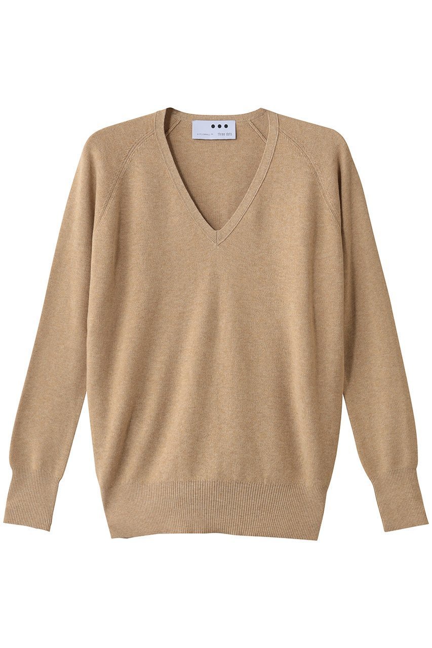【スリー ドッツ/three dots】のコットンメランジスムースプルオーバー インテリア・キッズ・メンズ・レディースファッション・服の通販 founy(ファニー) 　ファッション　Fashion　レディースファッション　Fashion for Women　トップス・カットソー　Cut & Sew Tops　ニット　Knit Tops & Sweaters　カジュアルプルオーバー・ニットトップス　Pullovers & Knit Tops / Casual Pullovers　シンプル　Simple, Minimal　デコルテ　Décolleté, Neckline　フォルム　Silhouette, Form　ボトム　Bottoms, Lower Wear　リラックス　Relax, Relaxed Fit　エレガント 上品　Elegant　COOKEY BEIGE|ID: prp329100004701659 ipo3291000000033948740