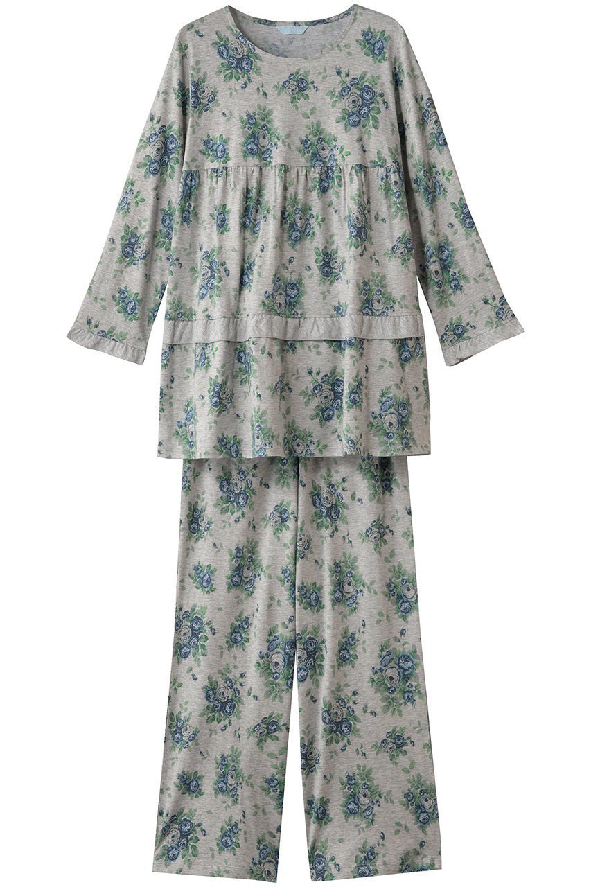 【キッドブルー/KID BLUE】の25オータムローズNパジャマ インテリア・キッズ・メンズ・レディースファッション・服の通販 founy(ファニー) 　ファッション　Fashion　レディースファッション　Fashion for Women　トップス・カットソー　Cut & Sew Tops　なめらか　Smooth, Silky Texture　オータム　Autumn Fashion　ギャザー　Gathered, Ruffled　パジャマ　Pajamas, Sleepwear　リラックス　Relax, Relaxed Fit　ローズ　Rose, Rose Motif　エレガント 上品　Elegant　再入荷　Restock / Back in Stock　ブルー|ID: prp329100004701678 ipo3291000000034875033