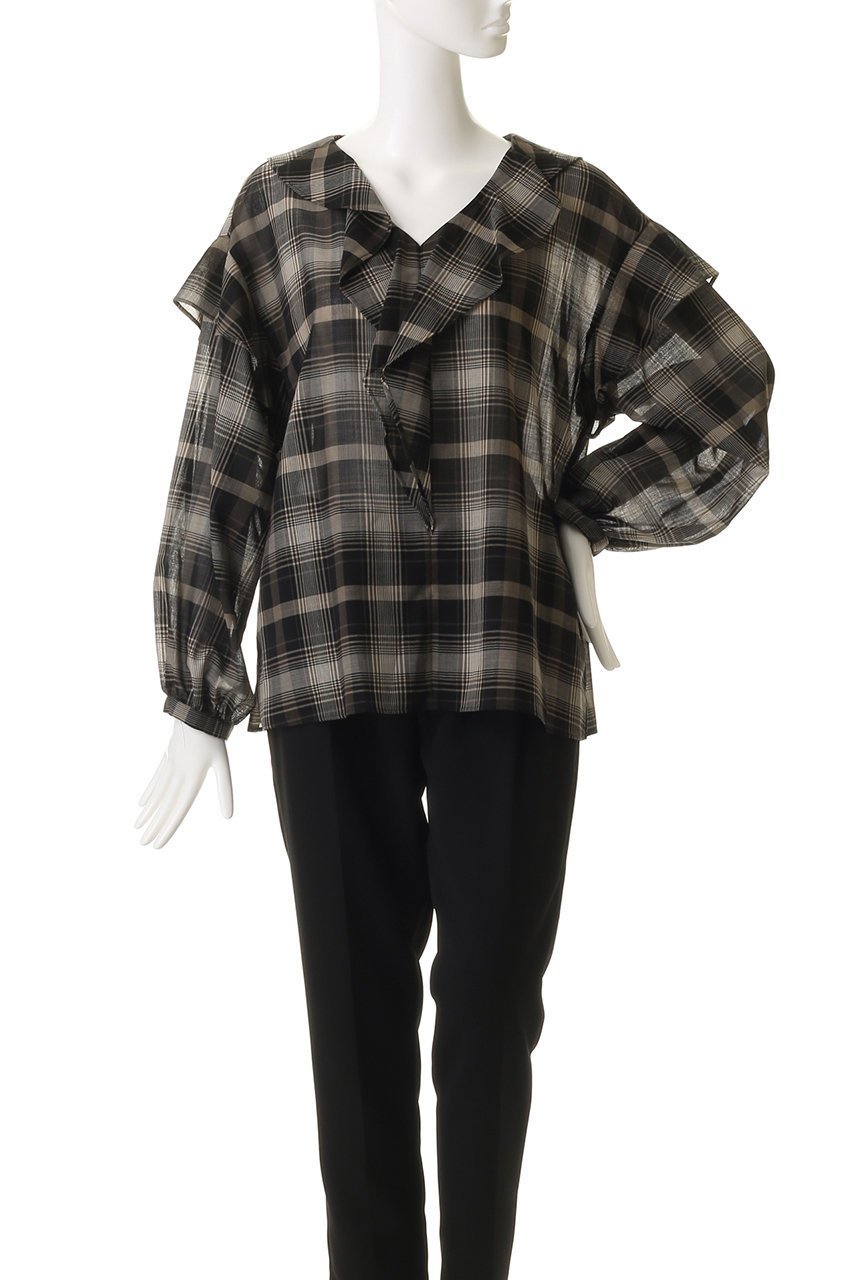 【ガリャルダガランテ/GALLARDAGALANTE】のラッフルフリルブラウス 人気、トレンドファッション・服の通販 founy(ファニー) 　ファッション　Fashion　レディースファッション　Fashion for Women　トップス・カットソー　Cut & Sew Tops　シャツ・ブラウス・オフィスカジュアル　Elegant Blouses & Button-Ups　スリーブ　Sleeve, Long Sleeve / Short Sleeve　チェック　Check, Plaid, Tartan　フェミニン　Feminine, Girly　ロング　Long, Long-Length　新作・新入荷　New Arrivals / New In　A/W・秋冬　Autumn/Winter　other-2|ID: prp329100004703254 ipo3291000000033963012