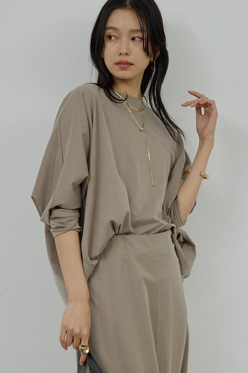 【ガリャルダガランテ/GALLARDAGALANTE】の【セットアップ対応】キュプラジャージードルマンプルオーバー インテリア・キッズ・メンズ・レディースファッション・服の通販 founy(ファニー) 　ファッション　Fashion　レディースファッション　Fashion for Women　トップス・カットソー　Cut & Sew Tops　シャツ・ブラウス・オフィスカジュアル　Elegant Blouses & Button-Ups　ロングTシャツ・Tシャツ　Longline T-Shirts & Tees　カジュアルプルオーバー・ニットトップス　Pullovers & Knit Tops / Casual Pullovers　カットソー・ベーシックTシャツ　Cut-and-Sewn Tops / Stretch Tees & Basics　とろみ　Fluid, Flowy Fabric　キュプラ　Cupro, Eco Fabric　シンプル　Simple, Minimal　スラックス　Slacks, Dress Pants　スリーブ　Sleeve, Long Sleeve / Short Sleeve　セットアップ　Set-Up, Coordinated Outfit　デニム　Denim, Jeans Material　ロング　Long, Long-Length　エレガント 上品　Elegant　モカ|ID: prp329100004703256 ipo3291000000035638242