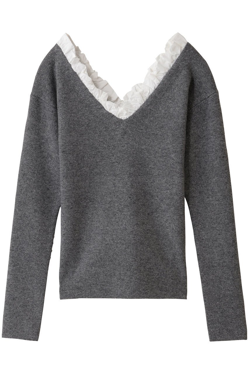 【クラネ/CLANE】の2WAY FRILL V NECK KNIT TOPS/ニット インテリア・キッズ・メンズ・レディースファッション・服の通販 founy(ファニー) 　ファッション　Fashion　レディースファッション　Fashion for Women　トップス・カットソー　Cut & Sew Tops　ニット　Knit Tops & Sweaters　カジュアルプルオーバー・ニットトップス　Pullovers & Knit Tops / Casual Pullovers　フェミニン　Feminine, Girly　フリル　Frill, Ruffle　新作・新入荷　New Arrivals / New In　GRAY|ID: prp329100004703307 ipo3291000000033963375