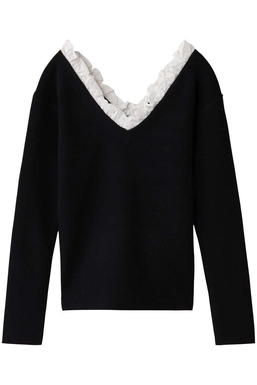 【クラネ/CLANE】の2WAY FRILL V NECK KNIT TOPS/ニット インテリア・キッズ・メンズ・レディースファッション・服の通販 founy(ファニー) 　ファッション　Fashion　レディースファッション　Fashion for Women　トップス・カットソー　Cut & Sew Tops　ニット　Knit Tops & Sweaters　カジュアルプルオーバー・ニットトップス　Pullovers & Knit Tops / Casual Pullovers　フェミニン　Feminine, Girly　フリル　Frill, Ruffle　新作・新入荷　New Arrivals / New In　BLACK|ID: prp329100004703307 ipo3291000000033963376