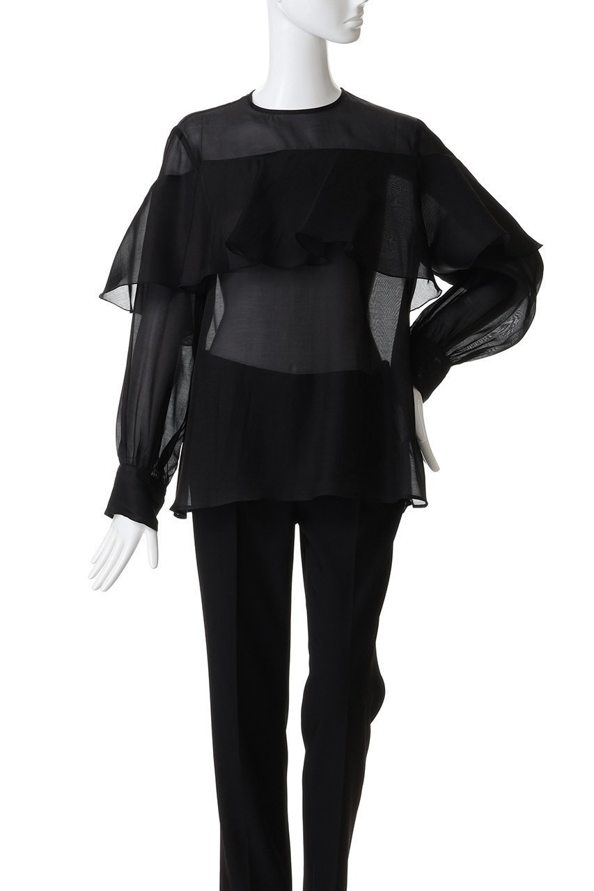 【ジェイドット/j.】の綿シルクオーガンジーラッフルフリルブラウス 人気、トレンドファッション・服の通販 founy(ファニー) 　ファッション　Fashion　レディースファッション　Fashion for Women　トップス・カットソー　Cut & Sew Tops　シャツ・ブラウス・オフィスカジュアル　Elegant Blouses & Button-Ups　オーガンジー　Organza Fabric　シルク　Silk, 100% Silk　スリーブ　Sleeve, Long Sleeve / Short Sleeve　パーティ　Party, Party Style　ラッフル　Ruffle, Frill　ロング　Long, Long-Length　新作・新入荷　New Arrivals / New In　other-2|ID: prp329100004703314 ipo3291000000033963441