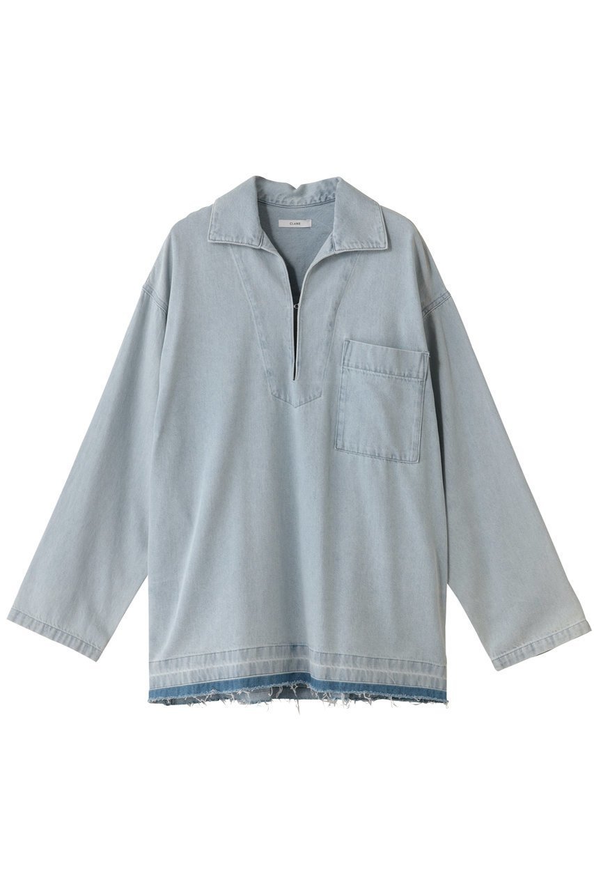 【クラネ/CLANE】のDENIM OVER SKIPPER SHIRTS/シャツ/ブラウス インテリア・キッズ・メンズ・レディースファッション・服の通販 founy(ファニー) 　ファッション　Fashion　レディースファッション　Fashion for Women　トップス・カットソー　Cut & Sew Tops　シャツ・ブラウス・オフィスカジュアル　Elegant Blouses & Button-Ups　ウォッシュ　Washed Finish　スリーブ　Sleeve, Long Sleeve / Short Sleeve　デニム　Denim, Jeans Material　ハイネック　High Neck, Mock Neck　フリンジ　Fringe, Tassel　ロング　Long, Long-Length　新作・新入荷　New Arrivals / New In　BLUE|ID: prp329100004703327 ipo3291000000033963548
