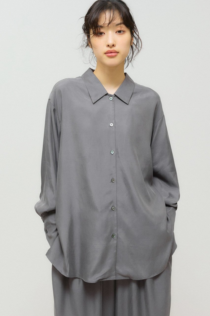 【ミディウミソリッド/MIDIUMISOLID】のリラックスキュプラシャツ 人気、トレンドファッション・服の通販 founy(ファニー) 　ファッション　Fashion　レディースファッション　Fashion for Women　トップス・カットソー　Cut & Sew Tops　シャツ・ブラウス・オフィスカジュアル　Elegant Blouses & Button-Ups　とろみ　Fluid, Flowy Fabric　なめらか　Smooth, Silky Texture　カフス　Cuff Design　キュプラ　Cupro, Eco Fabric　シンプル　Simple, Minimal　スリーブ　Sleeve, Long Sleeve / Short Sleeve　ロング　Long, Long-Length　other-8|ID: prp329100004703339 ipo3291000000035543010