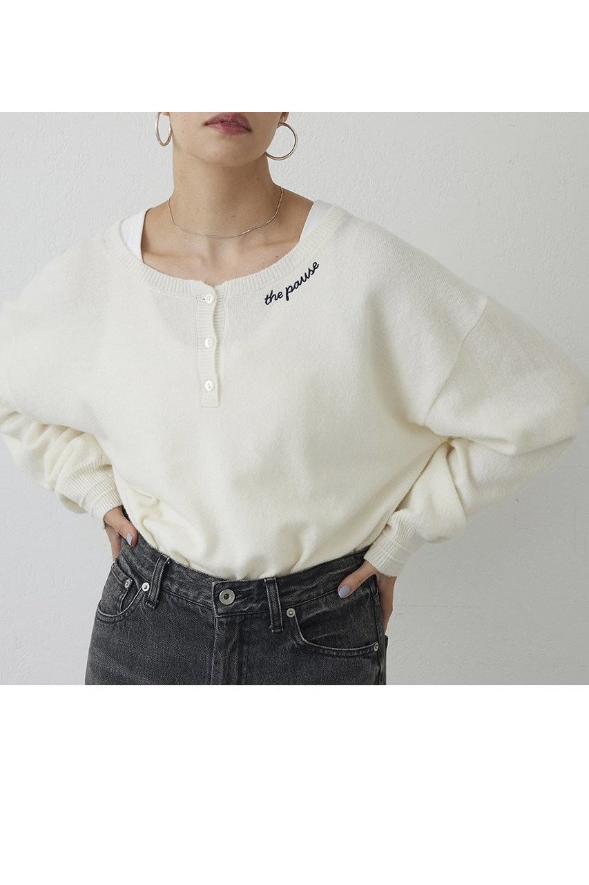 【ウィムガゼット/Whim Gazette】の【THE PAUSE】ヘンリーネック刺繍プルオーバー 人気、トレンドファッション・服の通販 founy(ファニー) ファッション Fashion レディースファッション Fashion for Women トップス・カットソー Cut & Sew Tops ニット Knit Tops & Sweaters カジュアルプルオーバー・ニットトップス Pullovers & Knit Tops / Casual Pullovers インナー Innerwear カットソー Cut and Sewn Top シンプル Simple, Minimal other-1|ID: prp329100004703569 ipo3291000000033965370