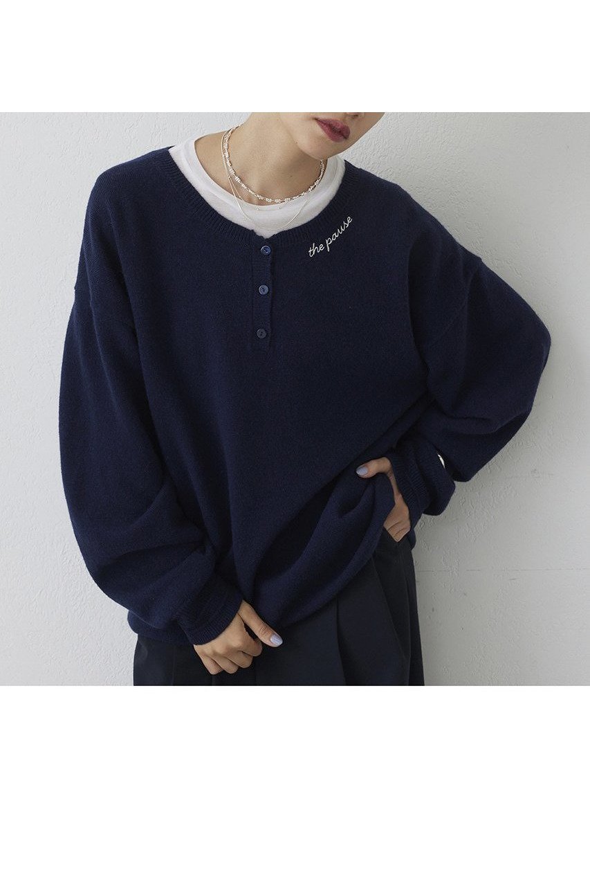 【ウィムガゼット/Whim Gazette】の【THE PAUSE】ヘンリーネック刺繍プルオーバー インテリア・キッズ・メンズ・レディースファッション・服の通販 founy(ファニー) ファッション Fashion レディースファッション Fashion for Women トップス・カットソー Cut & Sew Tops ニット Knit Tops & Sweaters カジュアルプルオーバー・ニットトップス Pullovers & Knit Tops / Casual Pullovers インナー Innerwear カットソー Cut and Sewn Top シンプル Simple, Minimal ネイビー|ID: prp329100004703569 ipo3291000000033965372