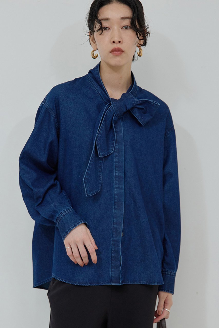 【ガリャルダガランテ/GALLARDAGALANTE】のデニムボウタイブラウス 人気、トレンドファッション・服の通販 founy(ファニー) 　ファッション　Fashion　レディースファッション　Fashion for Women　トップス・カットソー　Cut & Sew Tops　シャツ・ブラウス・オフィスカジュアル　Elegant Blouses & Button-Ups　ジャケット　Jacket, Outerwear　スリーブ　Sleeve, Long Sleeve / Short Sleeve　デニム　Denim, Jeans Material　リラックス　Relax, Relaxed Fit　ルーズ　Loose, Oversized　ロング　Long, Long-Length　エレガント 上品　Elegant　新作・新入荷　New Arrivals / New In　other-6|ID: prp329100004703579 ipo3291000000033965464