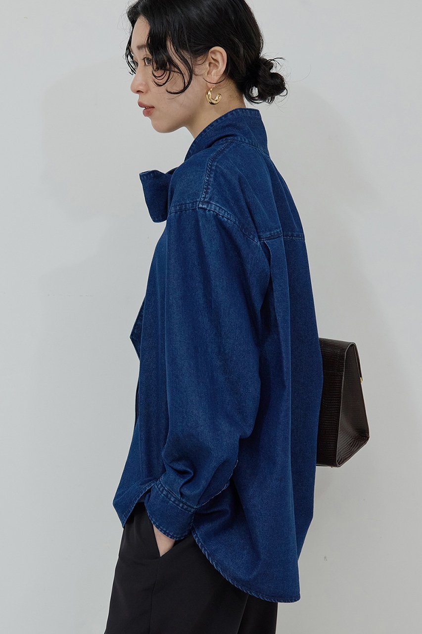 【ガリャルダガランテ/GALLARDAGALANTE】のデニムボウタイブラウス 人気、トレンドファッション・服の通販 founy(ファニー) 　ファッション　Fashion　レディースファッション　Fashion for Women　トップス・カットソー　Cut & Sew Tops　シャツ・ブラウス・オフィスカジュアル　Elegant Blouses & Button-Ups　ジャケット　Jacket, Outerwear　スリーブ　Sleeve, Long Sleeve / Short Sleeve　デニム　Denim, Jeans Material　リラックス　Relax, Relaxed Fit　ルーズ　Loose, Oversized　ロング　Long, Long-Length　エレガント 上品　Elegant　新作・新入荷　New Arrivals / New In　other-7|ID: prp329100004703579 ipo3291000000033965465