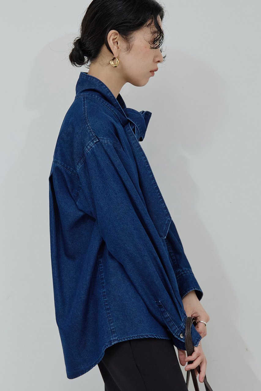 【ガリャルダガランテ/GALLARDAGALANTE】のデニムボウタイブラウス 人気、トレンドファッション・服の通販 founy(ファニー) 　ファッション　Fashion　レディースファッション　Fashion for Women　トップス・カットソー　Cut & Sew Tops　シャツ・ブラウス・オフィスカジュアル　Elegant Blouses & Button-Ups　ジャケット　Jacket, Outerwear　スリーブ　Sleeve, Long Sleeve / Short Sleeve　デニム　Denim, Jeans Material　リラックス　Relax, Relaxed Fit　ルーズ　Loose, Oversized　ロング　Long, Long-Length　エレガント 上品　Elegant　新作・新入荷　New Arrivals / New In　other-8|ID: prp329100004703579 ipo3291000000033965466