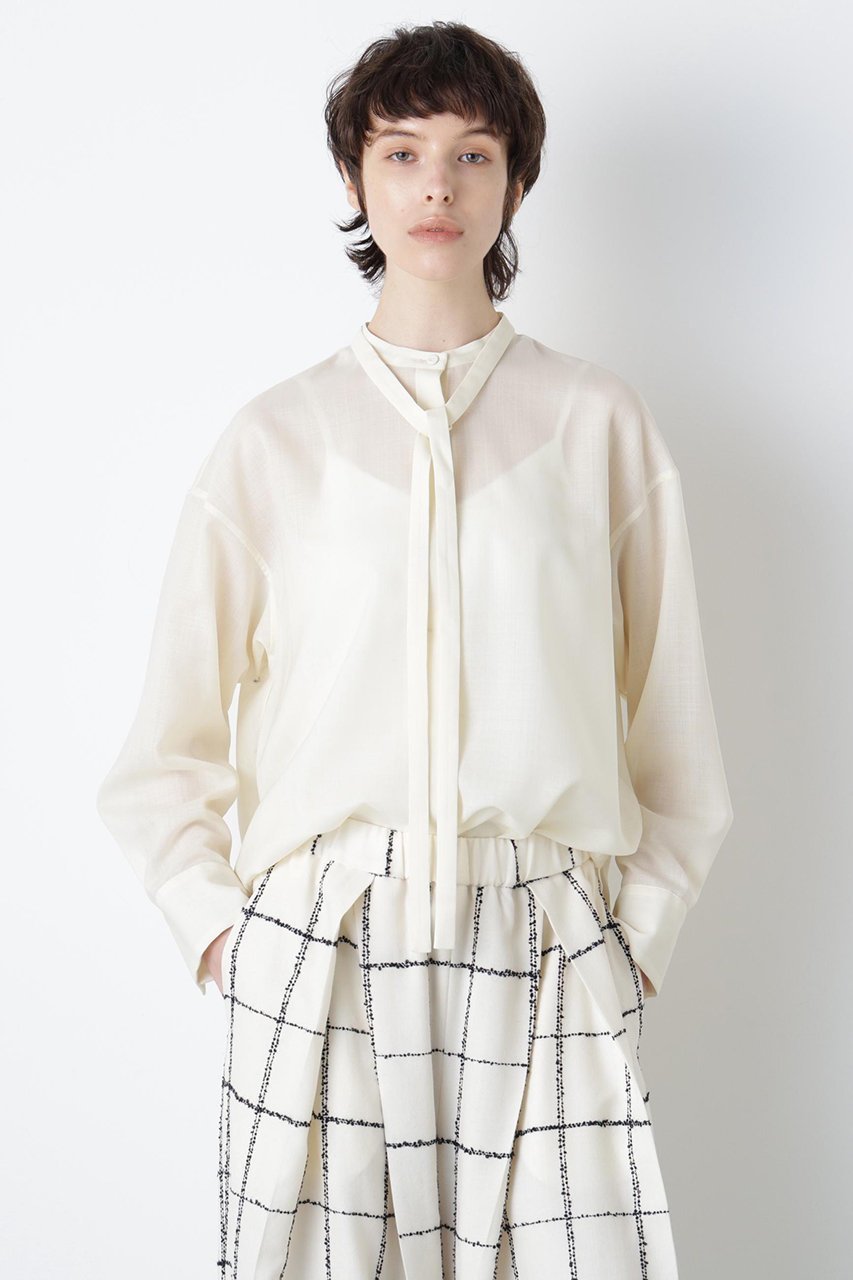 【ヒューエルミュージアム/hueLe Museum】の【hLM】ニューボウタイブラウス インテリア・キッズ・メンズ・レディースファッション・服の通販 founy(ファニー) ファッション Fashion レディースファッション Fashion for Women トップス・カットソー Cut & Sew Tops シャツ・ブラウス・オフィスカジュアル Elegant Blouses & Button-Ups なめらか Smooth, Silky Texture シンプル Simple, Minimal スリーブ Sleeve, Long Sleeve / Short Sleeve フロント Front, Front Design リボン Ribbon, Bow ロング Long, Long-Length エレガント 上品 Elegant ホワイト|ID: prp329100004705561 ipo3291000000034241795