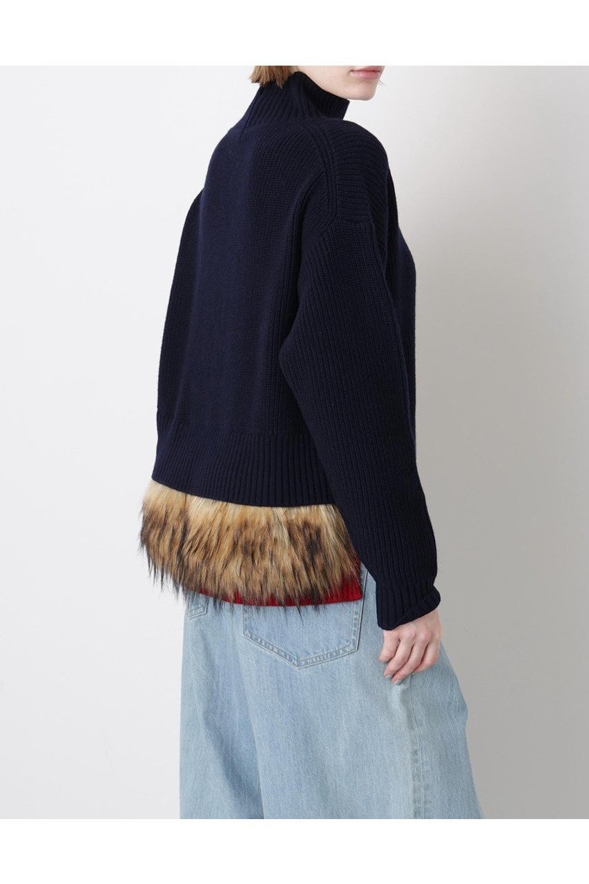 【ヒューエルミュージアム/hueLe Museum】の【STUMBLY】Fur Trim Combi Pullover インテリア・キッズ・メンズ・レディースファッション・服の通販 founy(ファニー) 　ファッション　Fashion　レディースファッション　Fashion for Women　トップス・カットソー　Cut & Sew Tops　ニット　Knit Tops & Sweaters　カジュアルプルオーバー・ニットトップス　Pullovers & Knit Tops / Casual Pullovers　シンプル　Simple, Minimal　ハイネック　High Neck, Mock Neck　切替　Switching, Contrast Panel　畦　Ribbed Knit　A/W・秋冬　Autumn/Winter　ネイビー|ID: prp329100004705572 ipo3291000000033983570