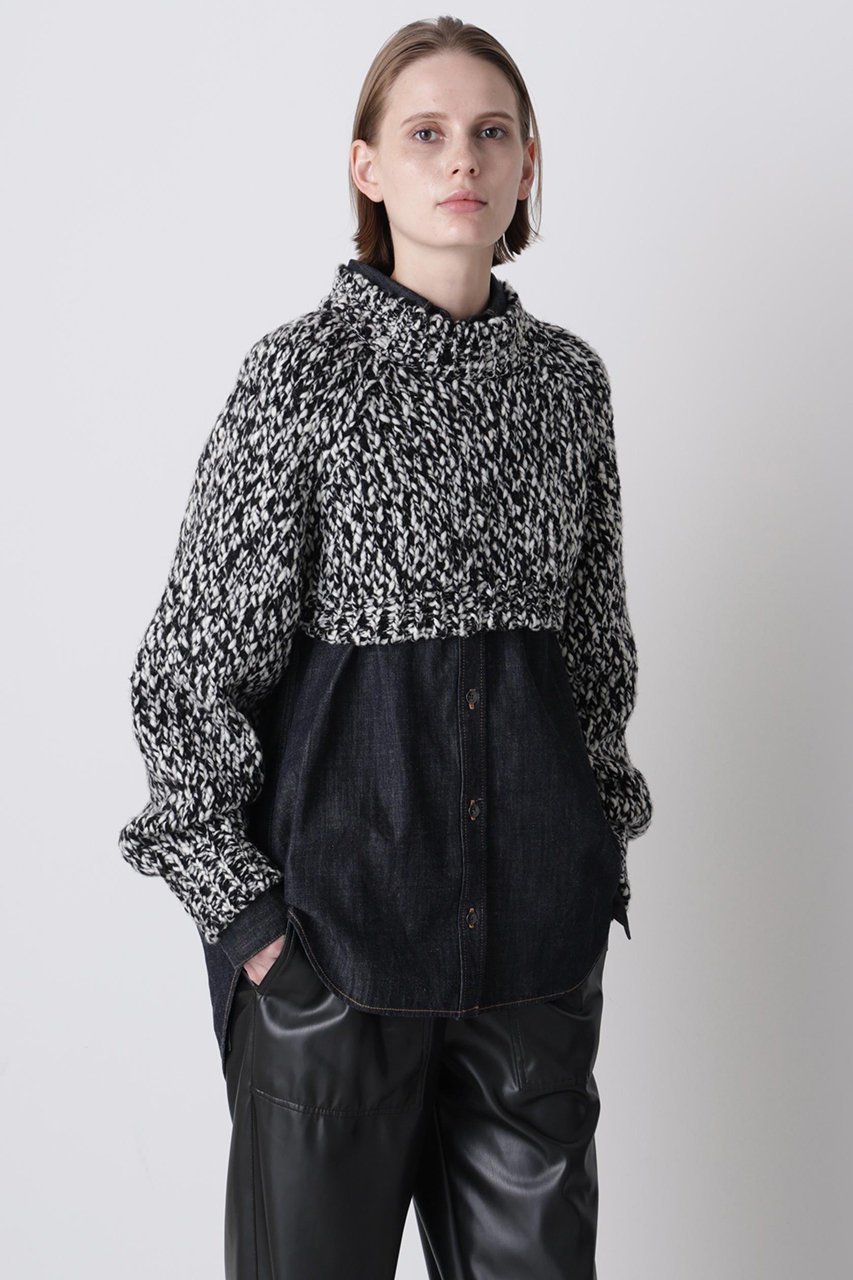 【ヒューエルミュージアム/hueLe Museum】の【hLM】バイカラークロップニット インテリア・キッズ・メンズ・レディースファッション・服の通販 founy(ファニー) 　ファッション　Fashion　レディースファッション　Fashion for Women　トップス・カットソー　Cut & Sew Tops　ニット　Knit Tops & Sweaters　カジュアルプルオーバー・ニットトップス　Pullovers & Knit Tops / Casual Pullovers　スリーブ　Sleeve, Long Sleeve / Short Sleeve　タートルネック　Turtleneck, High Neck　ミックス　Mix, Mixed Style　再入荷　Restock / Back in Stock　ブラック|ID: prp329100004705575 ipo3291000000035452557