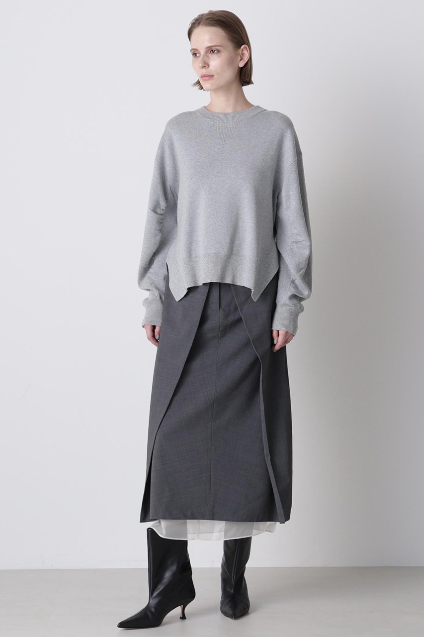 【ヒューエルミュージアム/hueLe Museum】の【hLM】スエットニット 人気、トレンドファッション・服の通販 founy(ファニー) 　ファッション　Fashion　レディースファッション　Fashion for Women　トップス・カットソー　Cut & Sew Tops　ニット　Knit Tops & Sweaters　カジュアルプルオーバー・ニットトップス　Pullovers & Knit Tops / Casual Pullovers　スウェット / スエット　Sweatshirt, Sweatwear　スリット　Slit, Slit Detail　ダブル　Double, Double-Breasted　バランス　Balance, Style Balance　フェイス　Face, Facial Design　フロント　Front, Front Design　エレガント 上品　Elegant　other-2|ID: prp329100004705577 ipo3291000000035630593