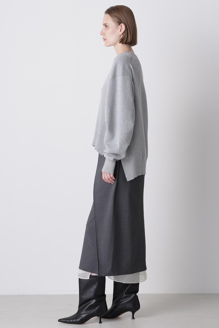 【ヒューエルミュージアム/hueLe Museum】の【hLM】スエットニット 人気、トレンドファッション・服の通販 founy(ファニー) 　ファッション　Fashion　レディースファッション　Fashion for Women　トップス・カットソー　Cut & Sew Tops　ニット　Knit Tops & Sweaters　カジュアルプルオーバー・ニットトップス　Pullovers & Knit Tops / Casual Pullovers　スウェット / スエット　Sweatshirt, Sweatwear　スリット　Slit, Slit Detail　ダブル　Double, Double-Breasted　バランス　Balance, Style Balance　フェイス　Face, Facial Design　フロント　Front, Front Design　エレガント 上品　Elegant　other-3|ID: prp329100004705577 ipo3291000000035630594