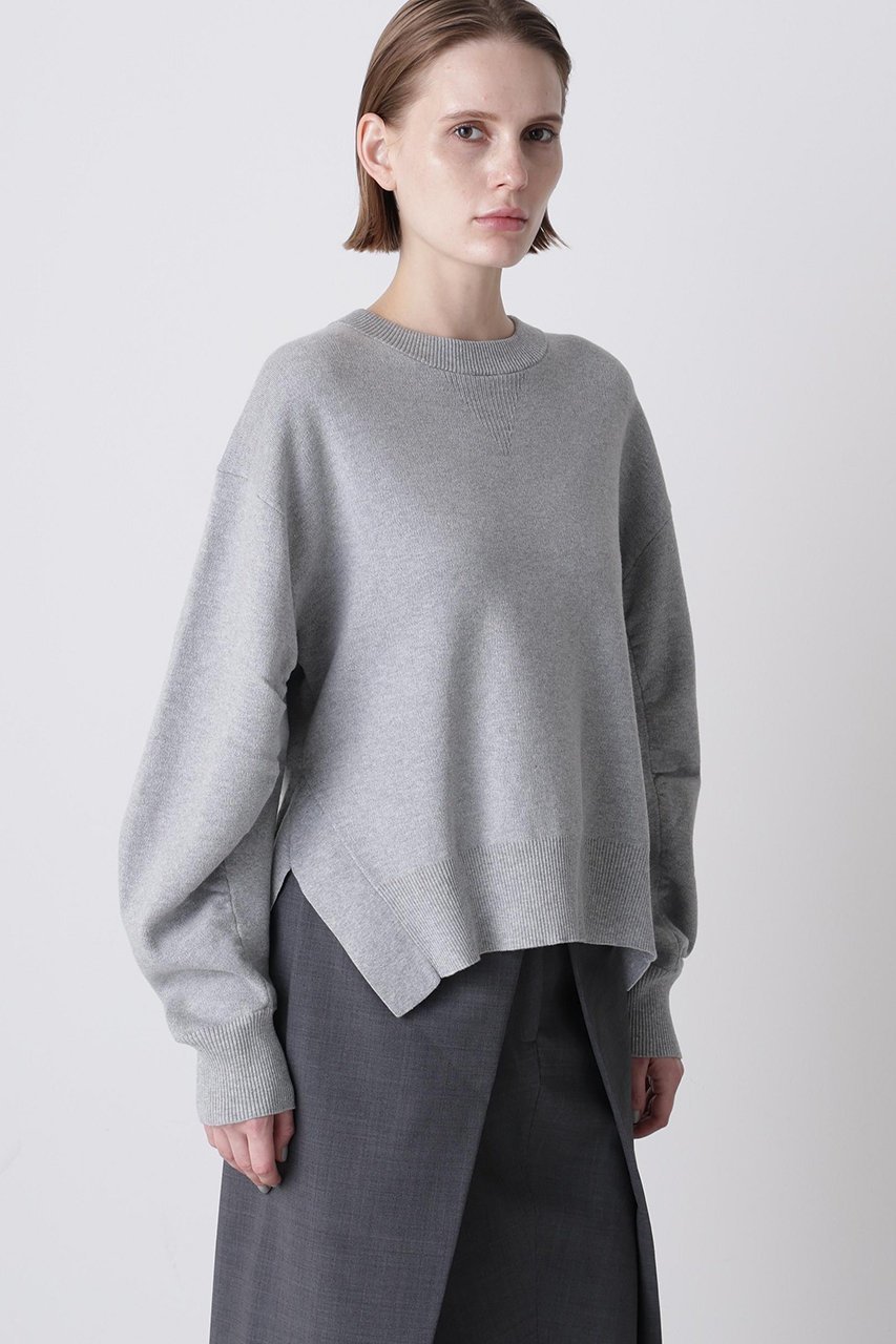 【ヒューエルミュージアム/hueLe Museum】の【hLM】スエットニット 人気、トレンドファッション・服の通販 founy(ファニー) 　ファッション　Fashion　レディースファッション　Fashion for Women　トップス・カットソー　Cut & Sew Tops　ニット　Knit Tops & Sweaters　カジュアルプルオーバー・ニットトップス　Pullovers & Knit Tops / Casual Pullovers　スウェット / スエット　Sweatshirt, Sweatwear　スリット　Slit, Slit Detail　ダブル　Double, Double-Breasted　バランス　Balance, Style Balance　フェイス　Face, Facial Design　フロント　Front, Front Design　エレガント 上品　Elegant　other-8|ID: prp329100004705577 ipo3291000000035630601