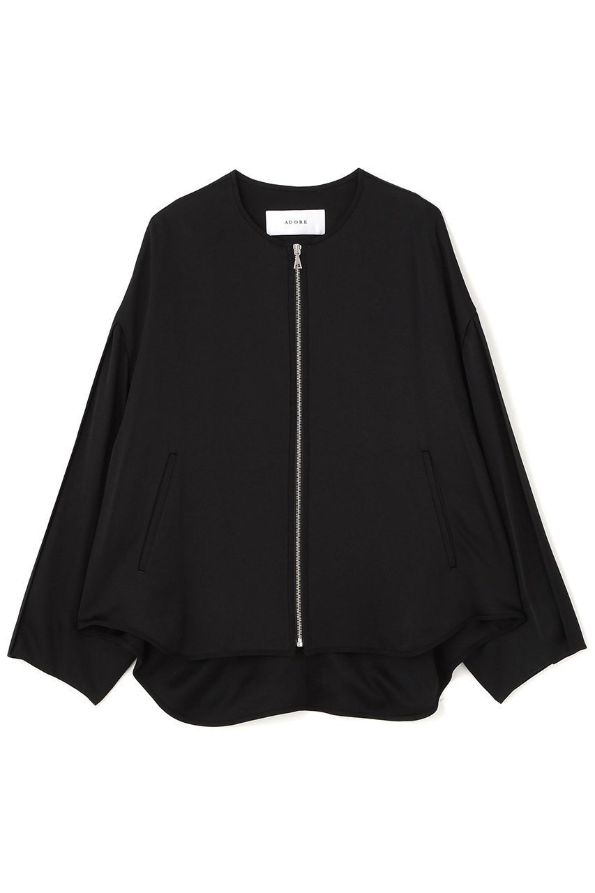 【アドーア/ADORE】のリュクスサテンジャケット インテリア・キッズ・メンズ・レディースファッション・服の通販 founy(ファニー) 　ファッション　Fashion　レディースファッション　Fashion for Women　アウター　Coat / Outerwear Collection　レディースジャケット・軽アウター　Jackets　サテン　Satin, Glossy Fabric　ジャケット　Jacket, Outerwear　ドレープ　Drape, Draping Fabric　フロント　Front, Front Design　メタル　Metal, Metal Parts　ラウンド　Round, Round Neck　リュクス　Luxury, Elegant, High-End, Chic　新作・新入荷　New Arrivals / New In　ブラック|ID: prp329100004705606 ipo3291000000033983823