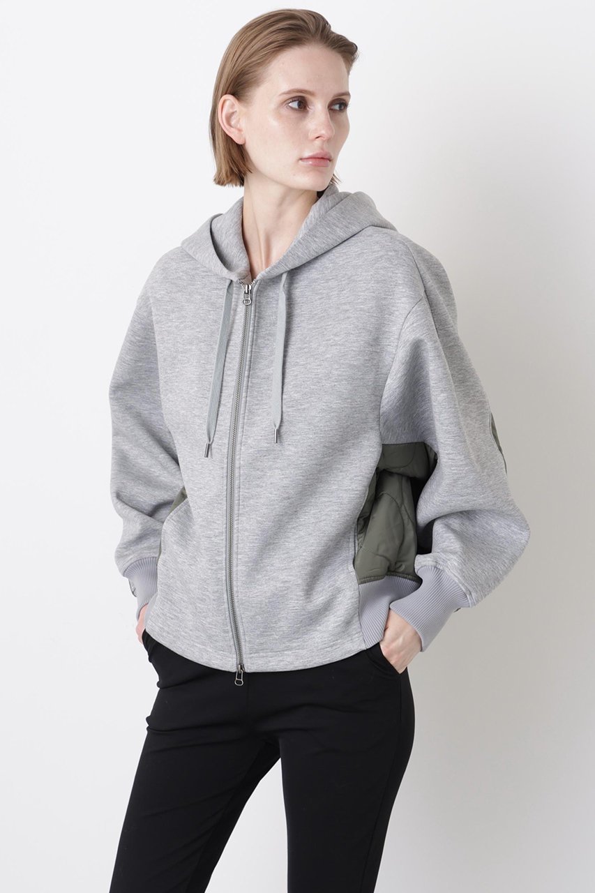 【ヒューエルミュージアム/hueLe Museum】の【STUMBLY】Quilted Combination Hoody インテリア・キッズ・メンズ・レディースファッション・服の通販 founy(ファニー) 　ファッション　Fashion　レディースファッション　Fashion for Women　トップス・カットソー　Cut & Sew Tops　シャツ・ブラウス・オフィスカジュアル　Elegant Blouses & Button-Ups　レディースパーカー・カジュアルフーディー　Casual Hoodies & Sweatshirts　ロングTシャツ・Tシャツ　Longline T-Shirts & Tees　スウェット・クルーネックトップス　Sweatshirts & Crewnecks / Relaxed Fit Sweat Tops　カットソー・ベーシックTシャツ　Cut-and-Sewn Tops / Stretch Tees & Basics　キルティング　Quilted, Quilting　タフタ　Taffeta, Structured Fabric　ベーシック　Basic, Essential　モダン　Modern, Contemporary　グレー|ID: prp329100004705620 ipo3291000000035665422
