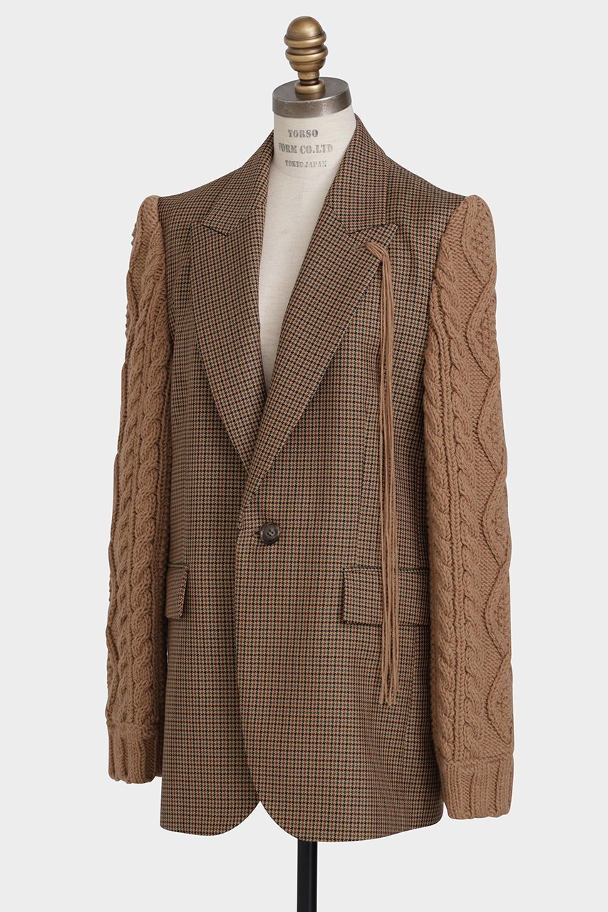 【ヒューエルミュージアム/hueLe Museum】の【STUMBLY】Cable Knit Sleeve Jacket インテリア・キッズ・メンズ・レディースファッション・服の通販 founy(ファウニー) 　ファッション　Fashion　レディースファッション　Fashion for Women　アウター　Coat / Outerwear Collection　レディースジャケット・軽アウター　Jackets　クラシック　Classic, Timeless Style　ジャケット　Jacket, Outerwear　ドッキング　Docking, Mixed Material　ベージュ|ID: prp329100004705626 ipo3291000000036687470