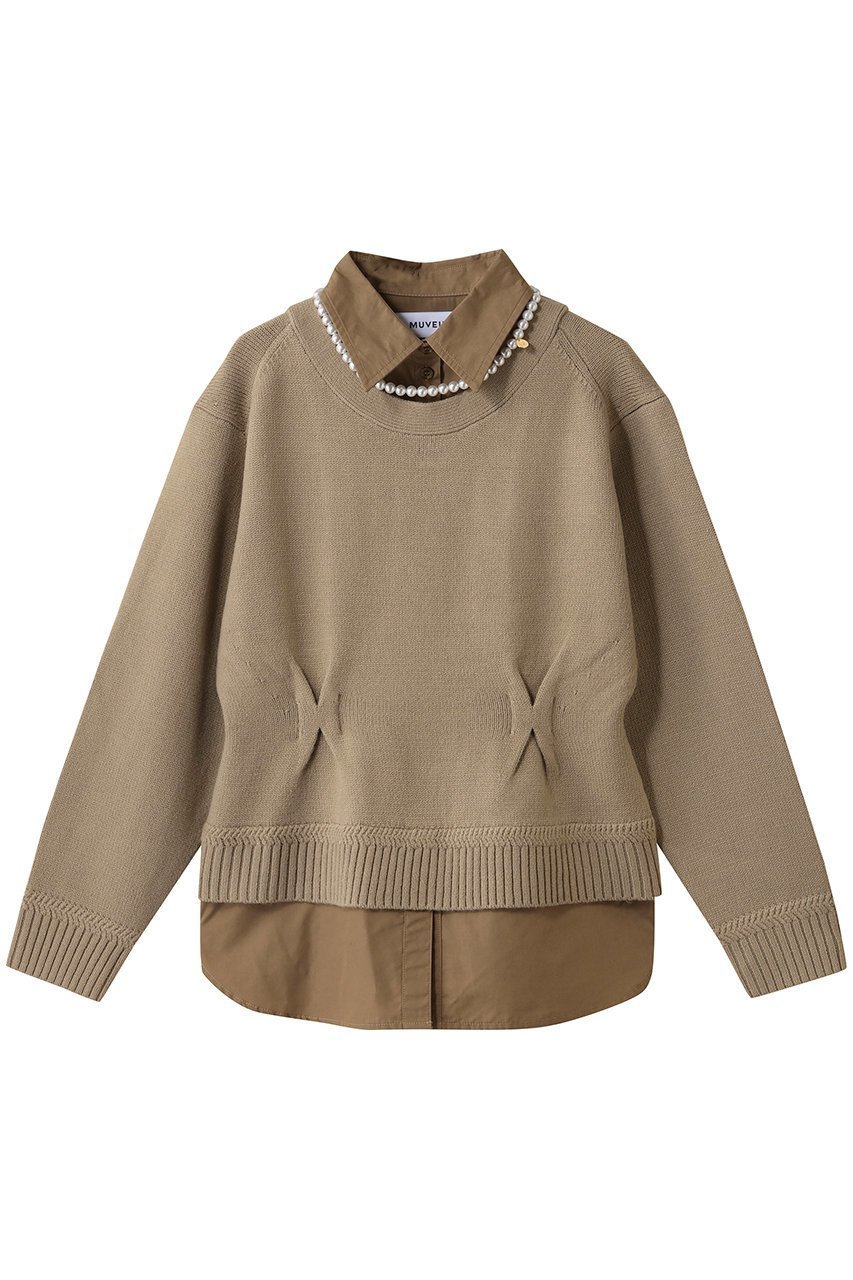 【ミュベール/MUVEIL】のパールネックレス付きシャツニットプルオーバー インテリア・キッズ・メンズ・レディースファッション・服の通販 founy(ファニー) 　ファッション　Fashion　レディースファッション　Fashion for Women　トップス・カットソー　Cut & Sew Tops　ニット　Knit Tops & Sweaters　シャツ・ブラウス・オフィスカジュアル　Elegant Blouses & Button-Ups　カジュアルプルオーバー・ニットトップス　Pullovers & Knit Tops / Casual Pullovers　ジュエリー　Jewelry　ネックレス　Necklaces & Pendants　カーディガン　Cardigan, Knitwear　ネックレス　Necklace, Pendant Necklace　パール　Pearl, Pearl Accent　フェミニン　Feminine, Girly　プレート　Plate, Dish　新作・新入荷　New Arrivals / New In　ベージュ|ID: prp329100004705656 ipo3291000000033984246