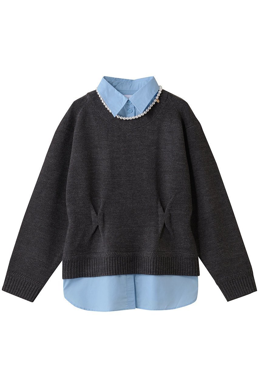 【ミュベール/MUVEIL】のパールネックレス付きシャツニットプルオーバー インテリア・キッズ・メンズ・レディースファッション・服の通販 founy(ファニー) 　ファッション　Fashion　レディースファッション　Fashion for Women　トップス・カットソー　Cut & Sew Tops　ニット　Knit Tops & Sweaters　シャツ・ブラウス・オフィスカジュアル　Elegant Blouses & Button-Ups　カジュアルプルオーバー・ニットトップス　Pullovers & Knit Tops / Casual Pullovers　ジュエリー　Jewelry　ネックレス　Necklaces & Pendants　カーディガン　Cardigan, Knitwear　ネックレス　Necklace, Pendant Necklace　パール　Pearl, Pearl Accent　フェミニン　Feminine, Girly　プレート　Plate, Dish　グレー|ID: prp329100004705656 ipo3291000000035452759