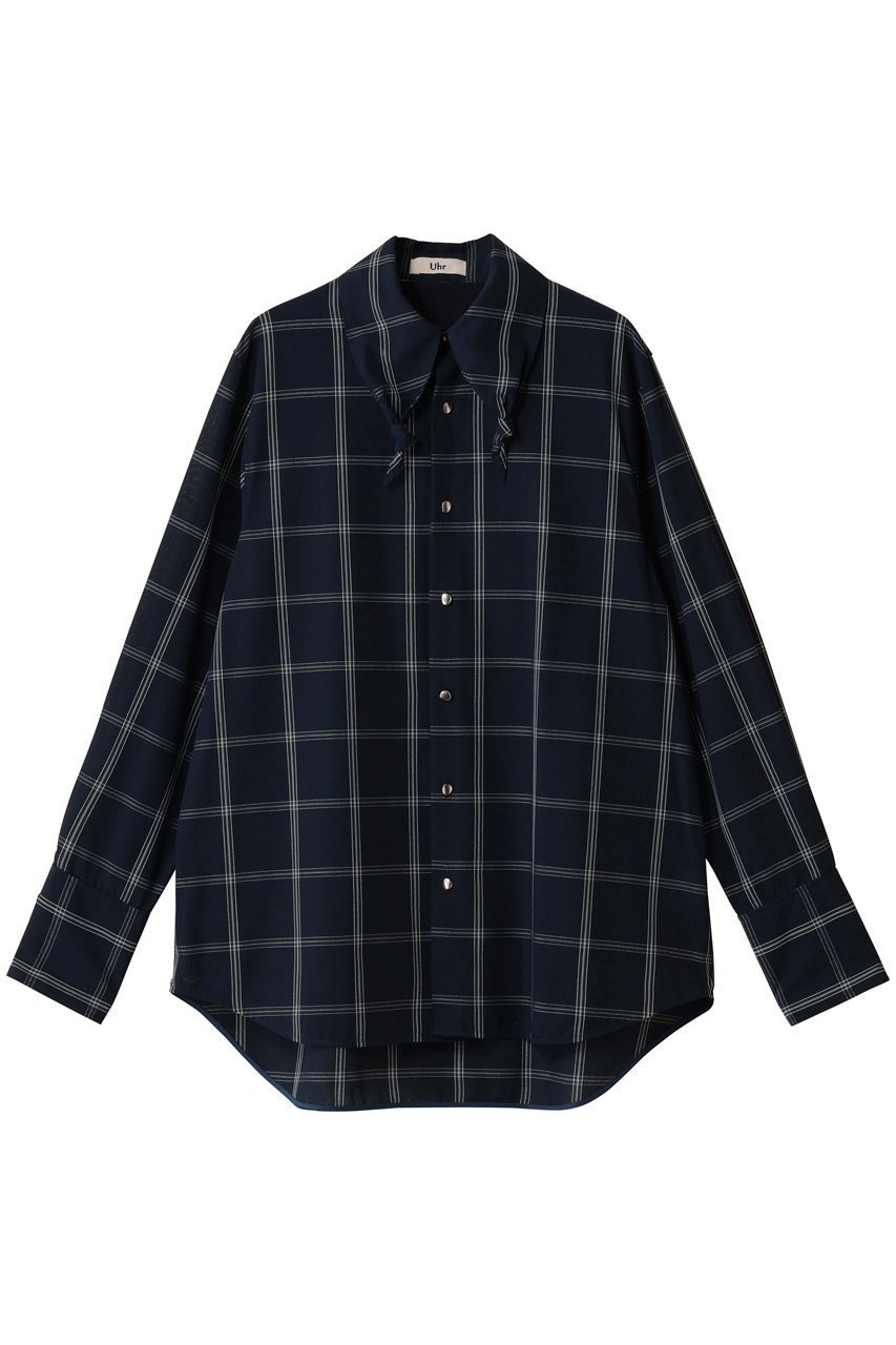 【ウーア/Uhr】のタイドカラーシャツ インテリア・キッズ・メンズ・レディースファッション・服の通販 founy(ファニー) 　ファッション　Fashion　レディースファッション　Fashion for Women　トップス・カットソー　Cut & Sew Tops　シャツ・ブラウス・オフィスカジュアル　Elegant Blouses & Button-Ups　クラシカル　Classical, Vintage-Inspired　スリーブ　Sleeve, Long Sleeve / Short Sleeve　フォルム　Silhouette, Form　ロング　Long, Long-Length　エレガント 上品　Elegant　羽織　Haori, Light Jacket　ネイビー|ID: prp329100004705671 ipo3291000000035665648