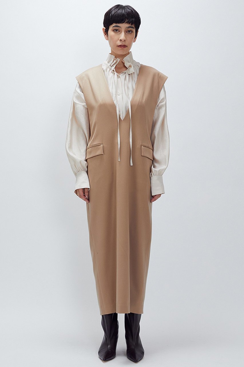 【プルミエ アロンディスモン/1er Arrondissement】のウールサテンワンピース 人気、トレンドファッション・服の通販 founy(ファニー) 　ファッション　Fashion　レディースファッション　Fashion for Women　ワンピース　Dresses　チュニック　Tunic Tops & Dresses　サテン　Satin, Glossy Fabric　チュニック　Tunic, Long Top　ロング　Long, Long-Length　エレガント 上品　Elegant　other-2|ID: prp329100004705685 ipo3291000000035630620