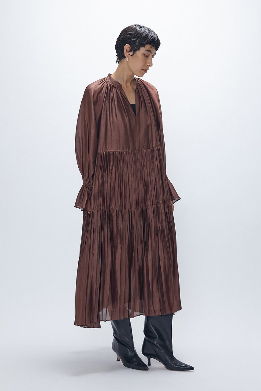 【プルミエ アロンディスモン/1er Arrondissement】のティアード手絞りプリーツワンピース 人気、トレンドファッション・服の通販 founy(ファニー) 　ファッション　Fashion　レディースファッション　Fashion for Women　ワンピース　Dresses　チュニック　Tunic Tops & Dresses　エアリー　Airy Texture　ギャザー　Gathered, Ruffled　スリーブ　Sleeve, Long Sleeve / Short Sleeve　チュニック　Tunic, Long Top　ティアード　Tiered, Tiered Style　フェミニン　Feminine, Girly　プリーツ　Pleats, Pleated　ロング　Long, Long-Length　ワッシャー　Washer, Crinkled Finish　再入荷　Restock / Back in Stock　other-2|ID: prp329100004705686 ipo3291000000034321731