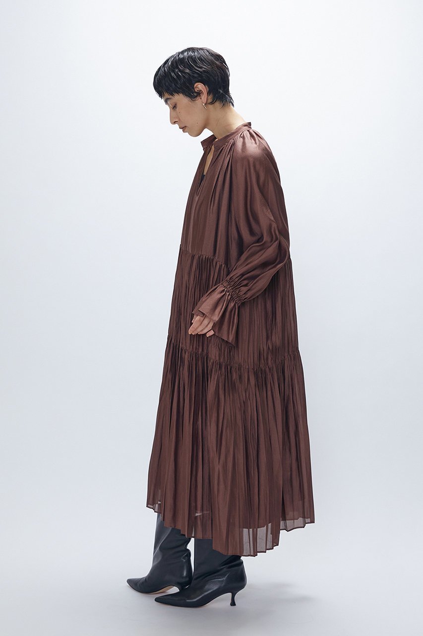 【プルミエ アロンディスモン/1er Arrondissement】のティアード手絞りプリーツワンピース 人気、トレンドファッション・服の通販 founy(ファニー) 　ファッション　Fashion　レディースファッション　Fashion for Women　ワンピース　Dresses　チュニック　Tunic Tops & Dresses　エアリー　Airy Texture　ギャザー　Gathered, Ruffled　スリーブ　Sleeve, Long Sleeve / Short Sleeve　チュニック　Tunic, Long Top　ティアード　Tiered, Tiered Style　フェミニン　Feminine, Girly　プリーツ　Pleats, Pleated　ロング　Long, Long-Length　ワッシャー　Washer, Crinkled Finish　再入荷　Restock / Back in Stock　other-4|ID: prp329100004705686 ipo3291000000034321733