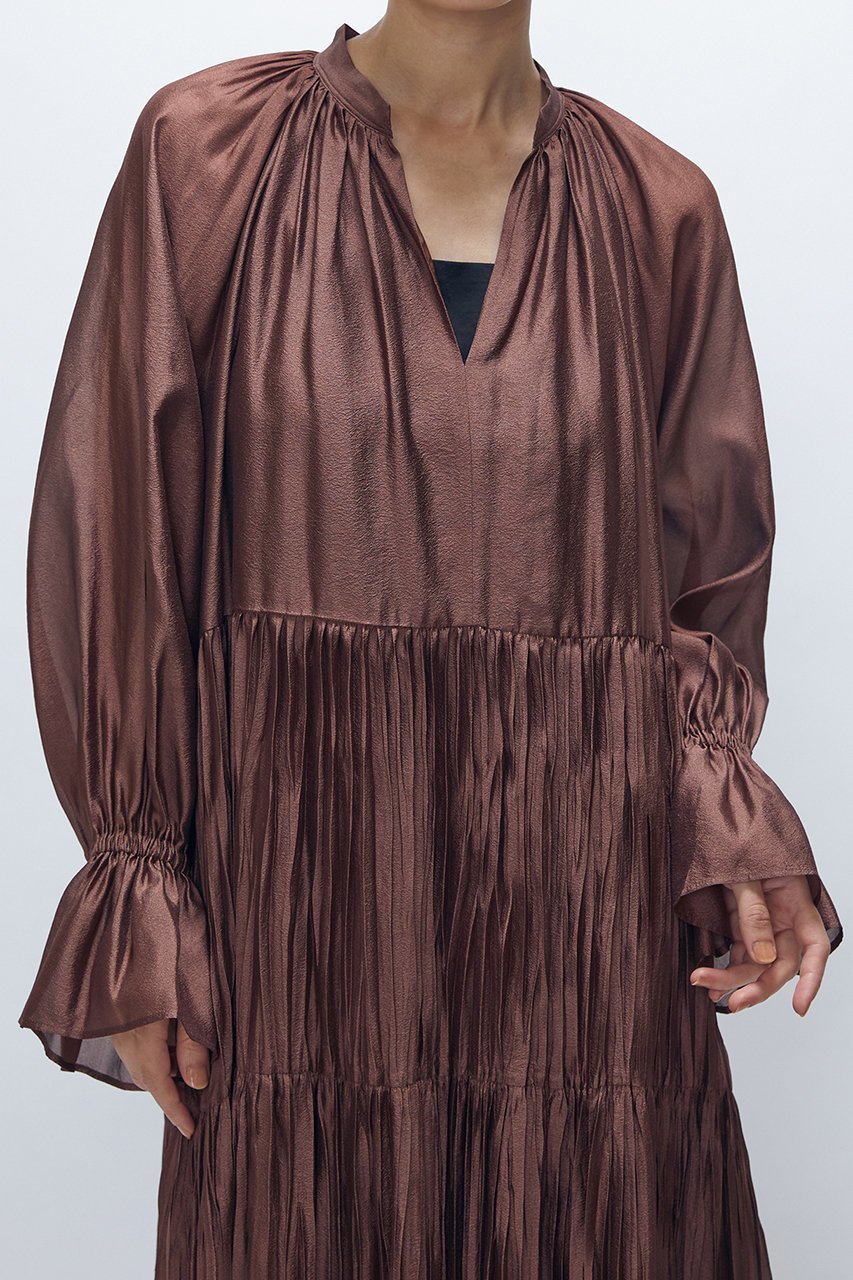 【プルミエ アロンディスモン/1er Arrondissement】のティアード手絞りプリーツワンピース 人気、トレンドファッション・服の通販 founy(ファニー) 　ファッション　Fashion　レディースファッション　Fashion for Women　ワンピース　Dresses　チュニック　Tunic Tops & Dresses　エアリー　Airy Texture　ギャザー　Gathered, Ruffled　スリーブ　Sleeve, Long Sleeve / Short Sleeve　チュニック　Tunic, Long Top　ティアード　Tiered, Tiered Style　フェミニン　Feminine, Girly　プリーツ　Pleats, Pleated　ロング　Long, Long-Length　ワッシャー　Washer, Crinkled Finish　再入荷　Restock / Back in Stock　other-5|ID: prp329100004705686 ipo3291000000034321734