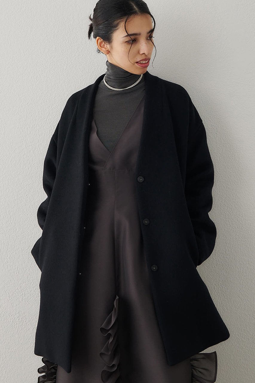 【ウィムガゼット/Whim Gazette】のダブルビーバーミドルコート インテリア・キッズ・メンズ・レディースファッション・服の通販 founy(ファニー) 　ファッション　Fashion　レディースファッション　Fashion for Women　アウター　Coat / Outerwear Collection　コート・ロングコート・ピーコート　Long Coats, Peacoats & More　カーディガン　Cardigan, Knitwear　ショルダー　Shoulder, Shoulder Strap　シンプル　Simple, Minimal　ジャケット　Jacket, Outerwear　スタンダード　Standard, Basic　トレンド　Trend, Trending Now　ドロップ　Drop Shoulder, Dropped Style　フロント　Front, Front Design　ベーシック　Basic, Essential　ミドル　Middle Length, Mid Height　リラックス　Relax, Relaxed Fit　ロング　Long, Long-Length　エレガント 上品　Elegant　定番　Standard, Basic Item　新作・新入荷　New Arrivals / New In　ブラック|ID: prp329100004705690 ipo3291000000033984520