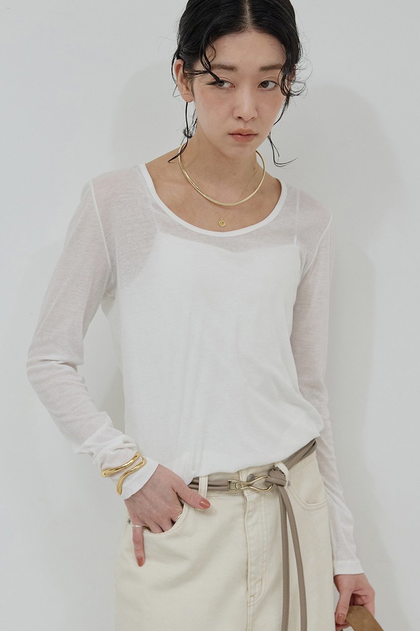 【ガリャルダガランテ/GALLARDAGALANTE】のシアーUネックロンT 人気、トレンドファッション・服の通販 founy(ファニー) 　ファッション　Fashion　レディースファッション　Fashion for Women　トップス・カットソー　Cut & Sew Tops　シャツ・ブラウス・オフィスカジュアル　Elegant Blouses & Button-Ups　ロングTシャツ・Tシャツ　Longline T-Shirts & Tees　カットソー・ベーシックTシャツ　Cut-and-Sewn Tops / Stretch Tees & Basics　インナー　Innerwear　シアー　Sheer, See-Through　ジャケット　Jacket, Outerwear　スリーブ　Sleeve, Long Sleeve / Short Sleeve　ロング　Long, Long-Length　秋　Autumn　 other-1|ID: prp329100004705711 ipo3291000000035452946