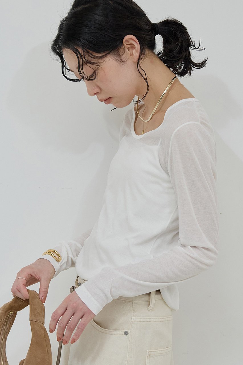 【ガリャルダガランテ/GALLARDAGALANTE】のシアーUネックロンT 人気、トレンドファッション・服の通販 founy(ファニー) 　ファッション　Fashion　レディースファッション　Fashion for Women　トップス・カットソー　Cut & Sew Tops　シャツ・ブラウス・オフィスカジュアル　Elegant Blouses & Button-Ups　ロングTシャツ・Tシャツ　Longline T-Shirts & Tees　カットソー・ベーシックTシャツ　Cut-and-Sewn Tops / Stretch Tees & Basics　インナー　Innerwear　シアー　Sheer, See-Through　ジャケット　Jacket, Outerwear　スリーブ　Sleeve, Long Sleeve / Short Sleeve　ロング　Long, Long-Length　秋　Autumn　other-6|ID: prp329100004705711 ipo3291000000035627410